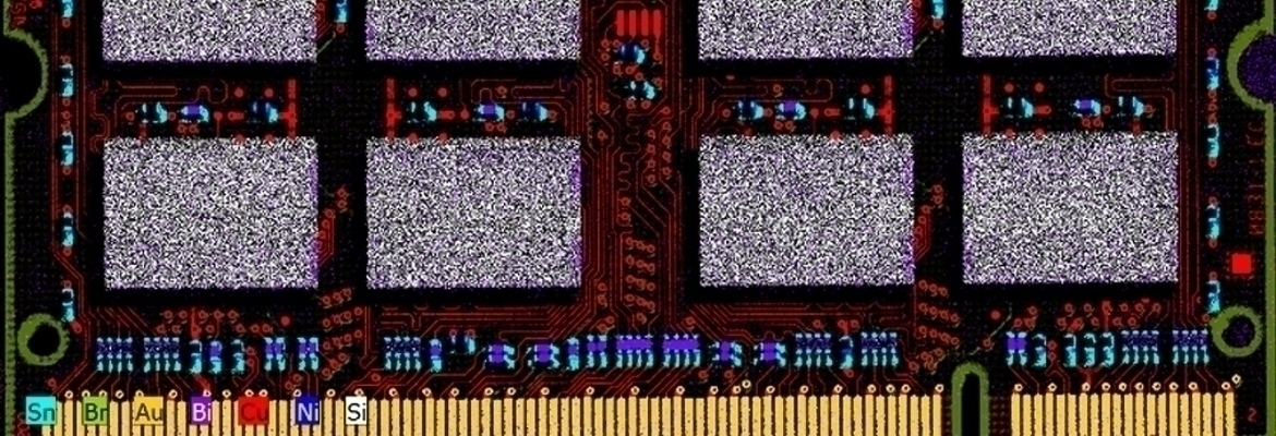 PCB上SN，BR，AU，BI，CU，NI和SI的元素分布（内存模块）